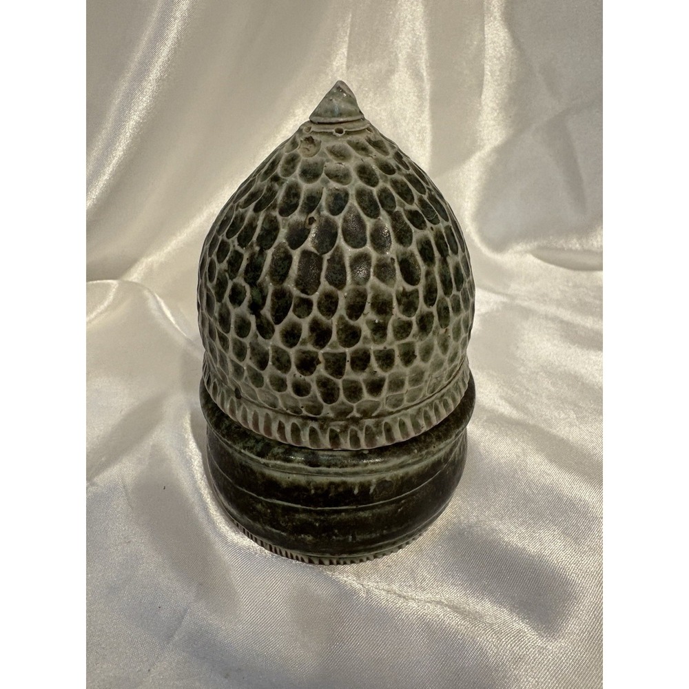Vintage Handmade Pottery Stackable Salt Pepper Shakers Marked Gray Textured